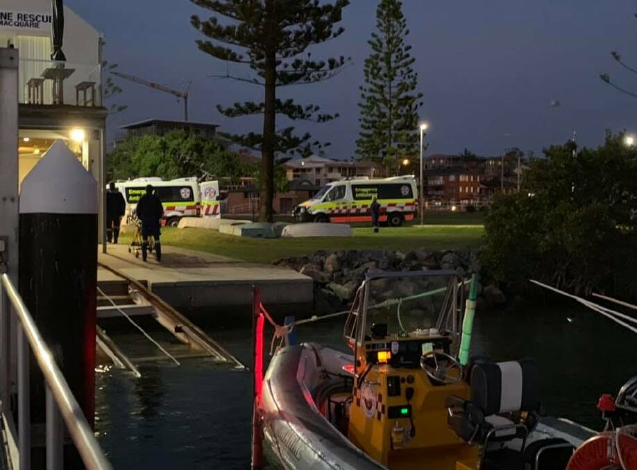 MAJOR OPERATION: Local ambulance crews were on standby to transport the three injured fishermen to Port Macquarie Base Hospital. PHOTO: Marine Rescue Port Macquarie.