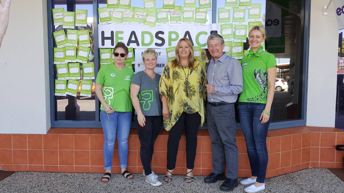 OPEN DAY: Amy Scholes, Tanya Douglas, Port Macquarie- Hastings Mayor Peta Pinson, Mort Sherer and Jules Jamieson celebrating Headspace day. Photo: Laura Telford