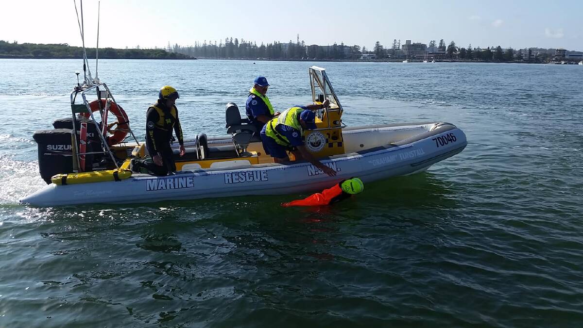 DRILL: PM 20 showing a rescue technique. PHOTO: Marine Rescue Port Macquarie Facebook page.