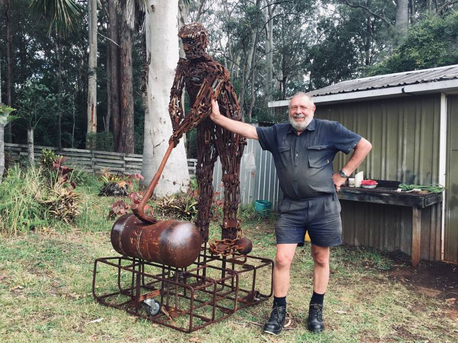 WORK OF ART: Allan Bruhn with his convict statue ready to be placed at the new Men's Shed. PHOTO: Laura Telford.