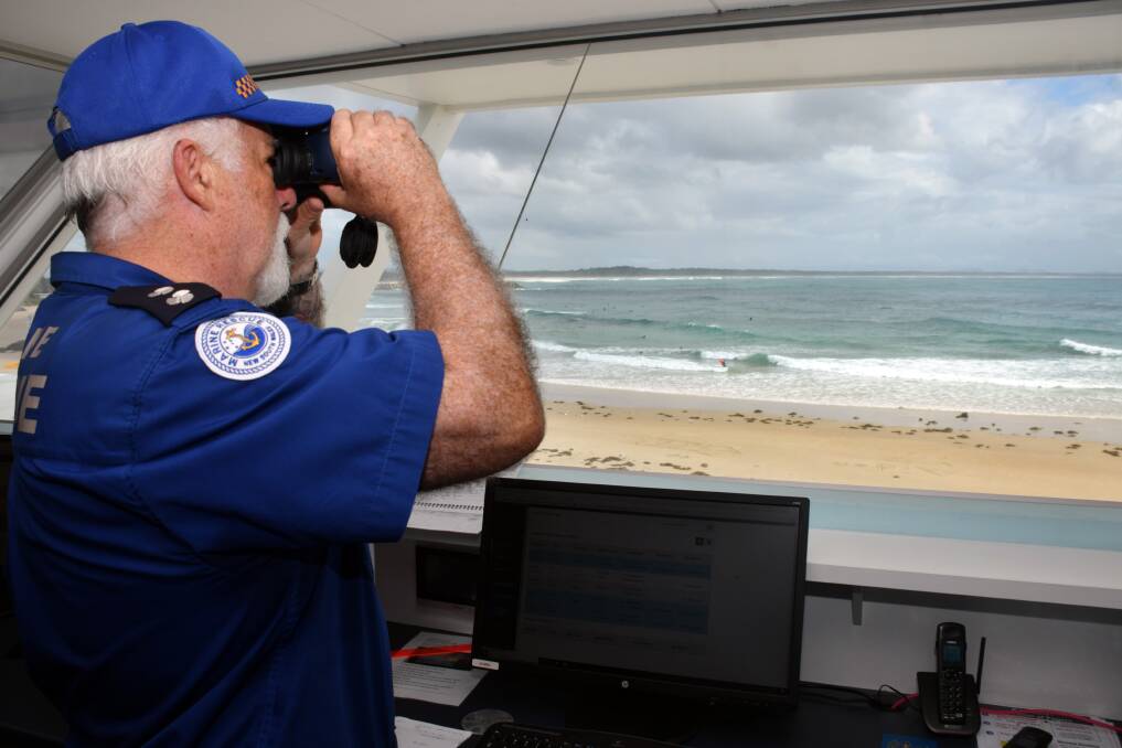 WATCHING: Marine Rescue's deputy unit commander Graham Gibbs keeping a watch out from the radio base at Town Beach.
