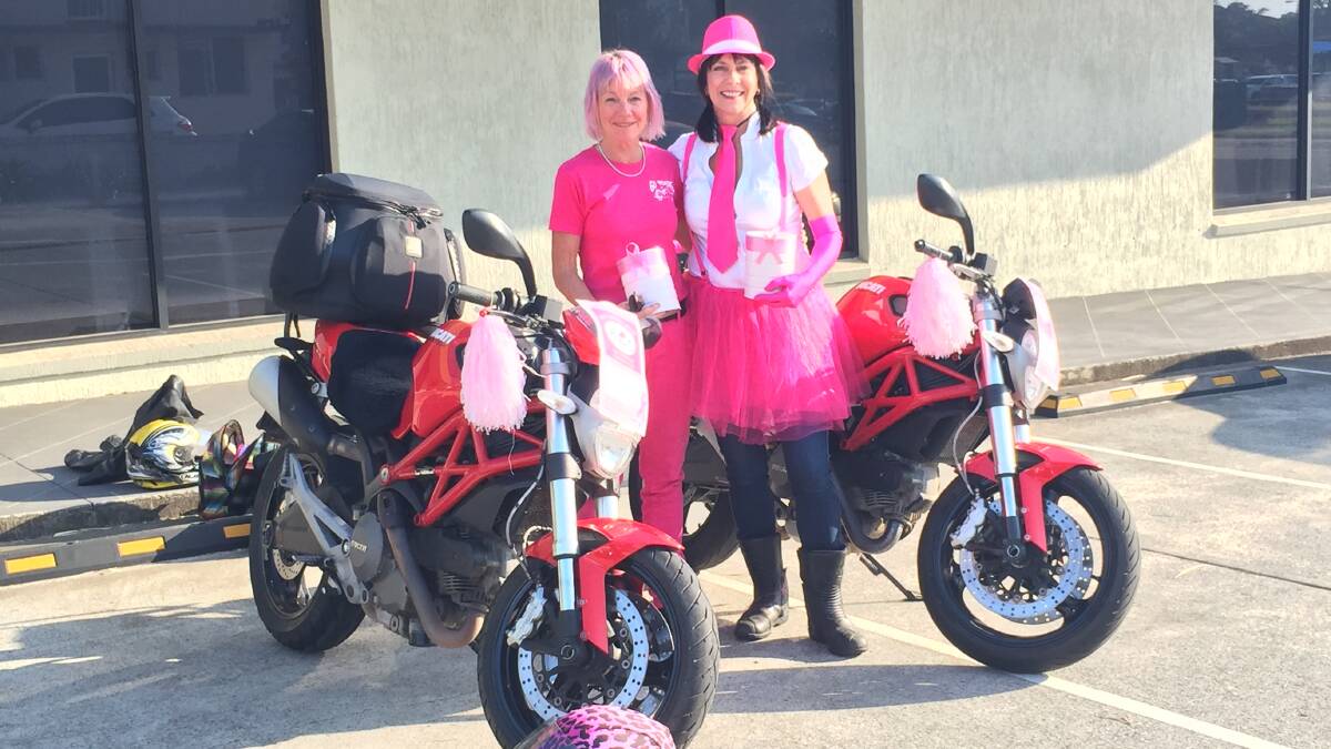 FUND RAISER: Leonie Snowdon and Leonie Turner decked out in pink ahead of the ride on October 14.