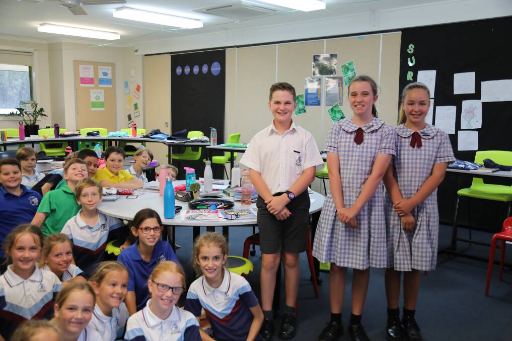 STAMPING OUT BULLYING: Adam Hempsell, Roxie Bowan and Imogen Hindes were some of the year 6's who visited students to talk about bullying.