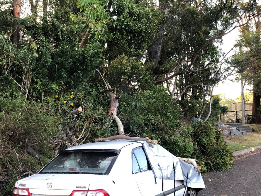 DAMAGED: The care sustained quite a bit of damage.  PHOTO: Port Macquarie SES Unit Facebook page.