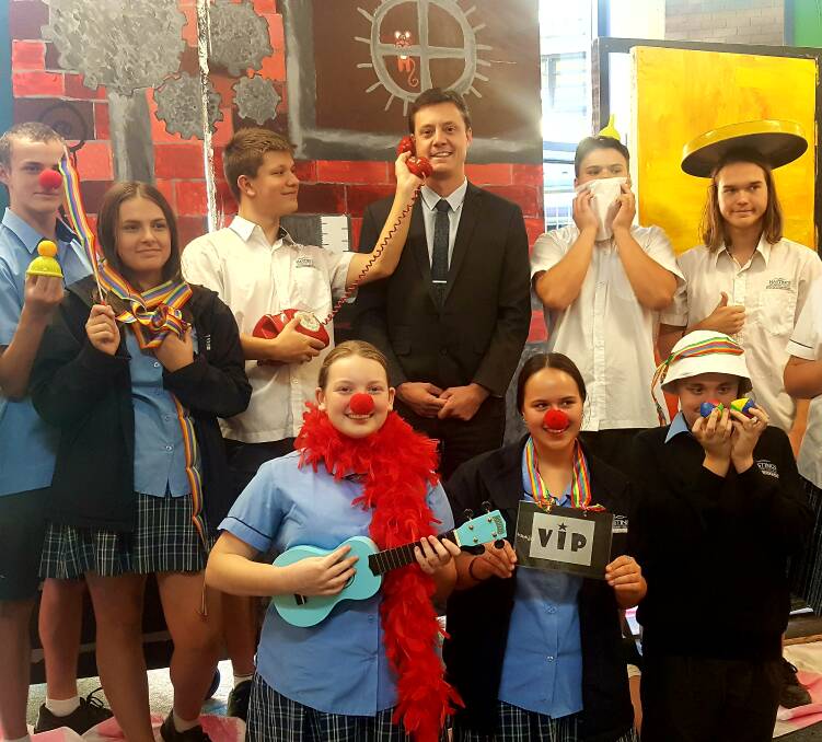 PASSIONATE: Andrew Kuchling with drama students at Hastings Secondary College Westport Campus. PHOTO: Laura Telford.