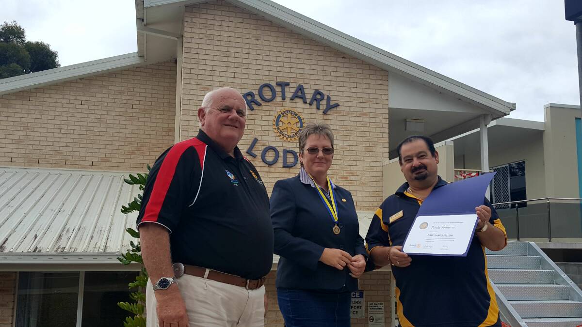 GREAT DAY: Phil Perry from the Rotary Lodge, Lodge manager Paula Johnson and the Rotary Club of Port Macquarie West 2017/18 president Tony Lanzafame. Photo: Laura Telford.