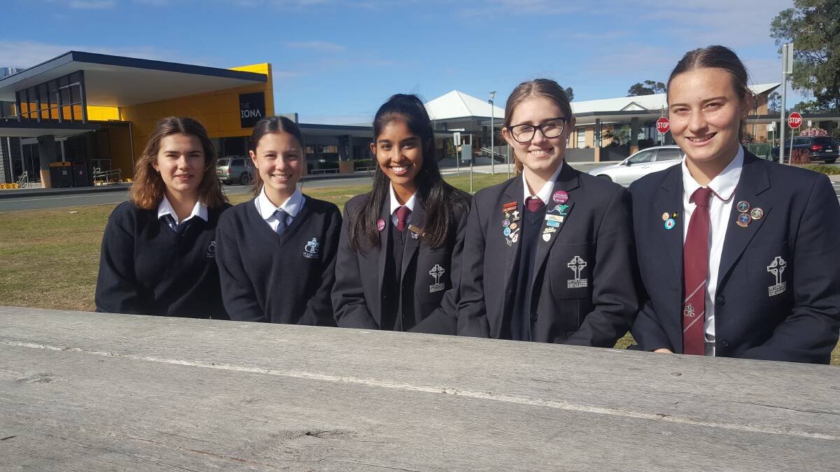 NO FOOD: Jenya Gowda, Jemma and Tait McIntyre, Isabella Webb and Anneke Oliver are part of the St Columba Anglican School Rations Challenge team. PHOTO: Laura Telford.
