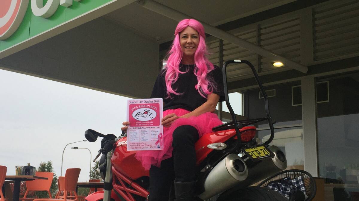 PINK RIDE: Leonie Turner decked out in her best pink wear for the Pink Ribbon Ride. Photo: Laura Telford.