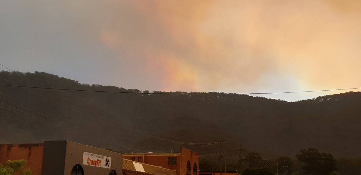 BURN: The view from Bold Street Laurieton as the Crowdy Bay fire comes closer. PHOTO: Chantelle Ansell.