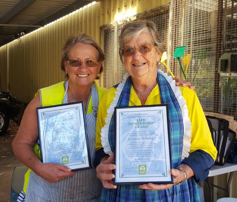 LONG SERVICE: Lorraine Moore and Lorraine Beveridge were both recognised with life membership to Port Macquaire Landcare on Monday.