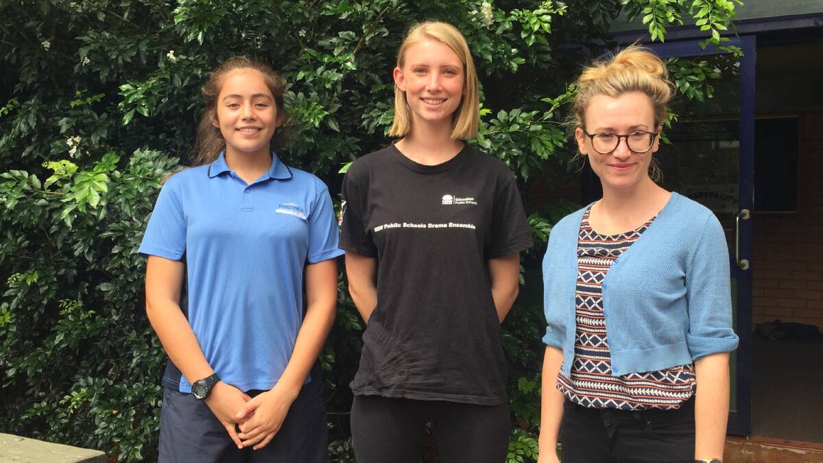 NEW SKILLS: Students Kayley Edwards and Nicole Steer with Belvoir's Anna Houtson after the workshop. Photo: Laura Telford.