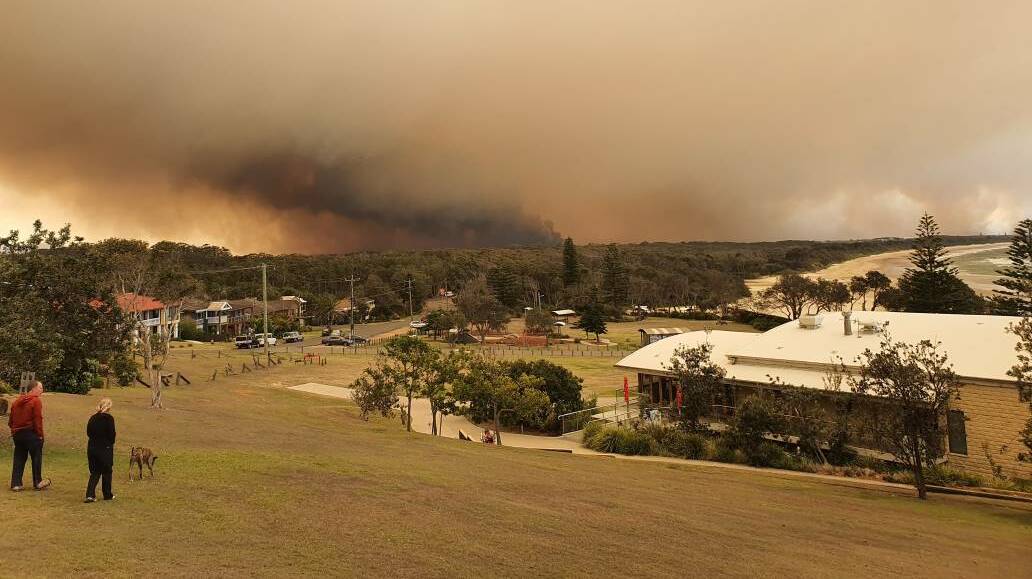 Fire storm: The fire front as it moved south towards Bonny Hills in October 2019. Photo: Laura Telford.