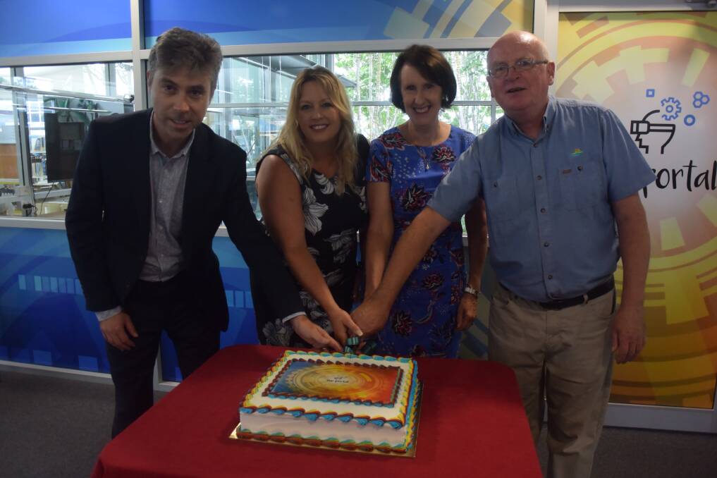 OPEN: Cameron Morely from NSW State Libraries, Port Macquarie-Hastings mayor Peta Pinson, Port Macquarie MP Leslie Williams and Port Macquarie Library manager Jim Maguire at the official opening. PHOTO: Laura Telford.