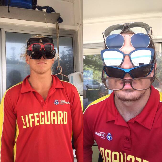 LOST PROPERTY: Lifeguards Angus Knox and Nicholas Rickwood with some of the lost property found at the beach. 
