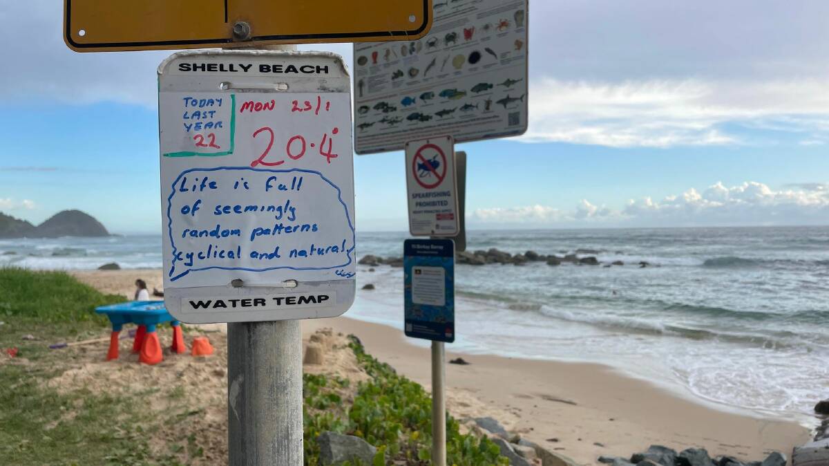 The temperature of the water is recorded on a board at Shelly Beach, Port Macquarie as a point of interest for beachgoers. Picture by Liz Langdale 