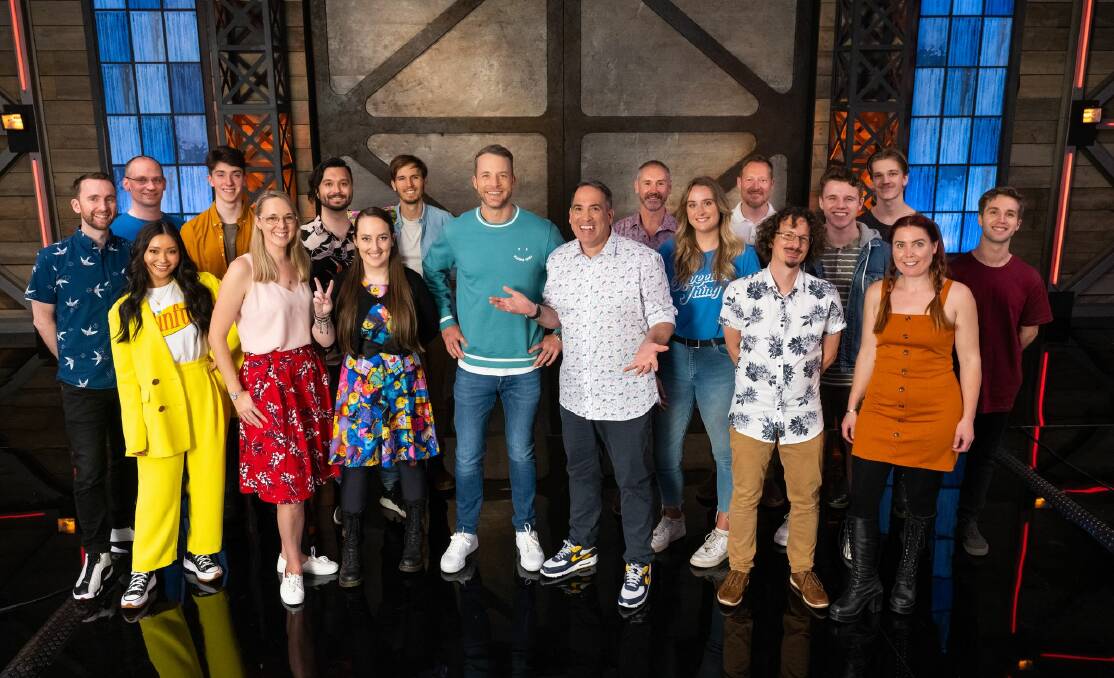 Eight teams of two compete as they show off their unique skillsets to surprise and impress host Hamish Blake, and judge Ryan "Brickman" McNaught. Picture: Channel 9. 