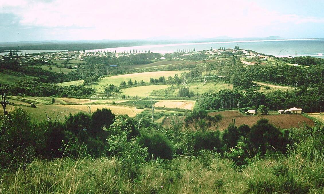 Transit Hill: View looking north over farms to Port Macquarie's CBD and Hastings River photographed in the 1960s. Picture: Courtesy of the Port Macquarie Historical Society. 