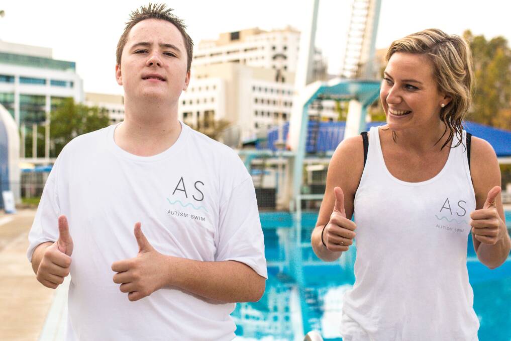 Safety matters: Autism Swim founder Erika Gleeson with Paddy O'Rourke who has been Erica's friend and client for seven years. Paddy is now competent in the water. Photo: supplied. 