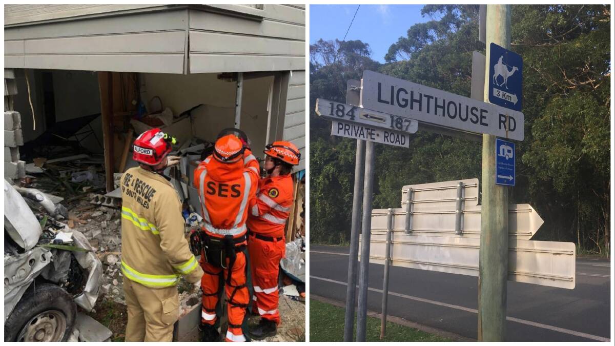 Residents have been calling for an upgrade of the western section of Lighthouse Road for years. A vehicle crashed into a house on Lighthouse Road in July, 2020 (left). 
