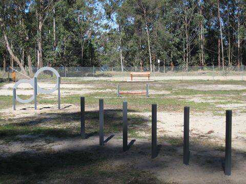 New equipment: Owners can now exercise their dogs using the hurdle pole, jump hoops, slalom posts and peaked scaling ramp. Photo: Port Macquarie-Hastings Council 