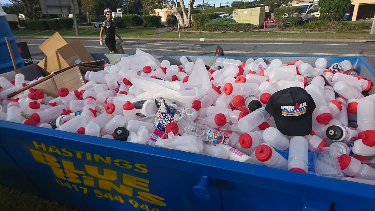 Straight to landfill: Port Macquarie-Hastings Council group manager Liesa Davies said bottles used by athletes on the bike leg were not recycled, as they were not made of plastic that was recyclable. Photo at North Haven by Chan Ansell. 