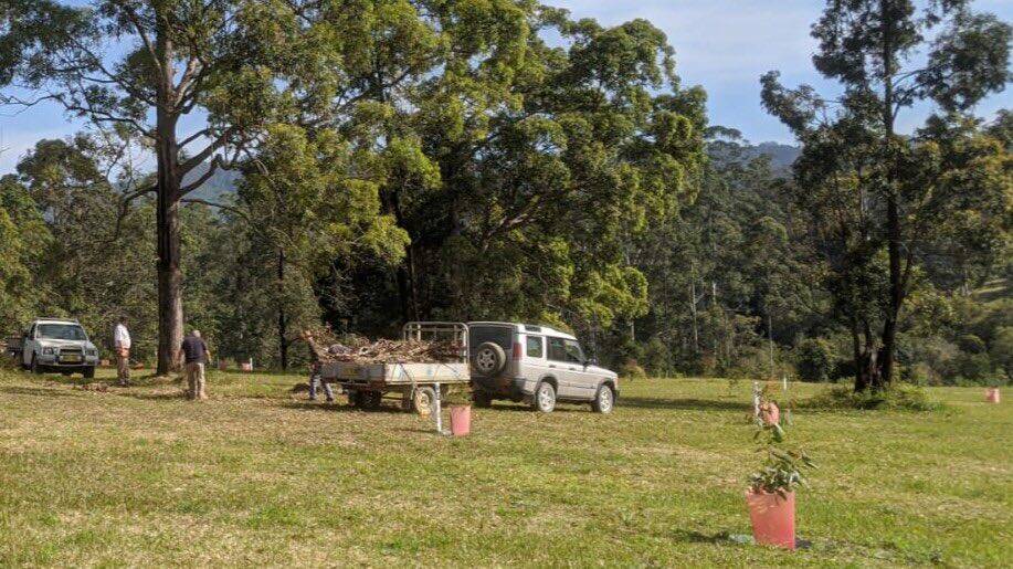 Working bee: Tidying up the area at Moripo Park. Photo: Jeremy Bear. 