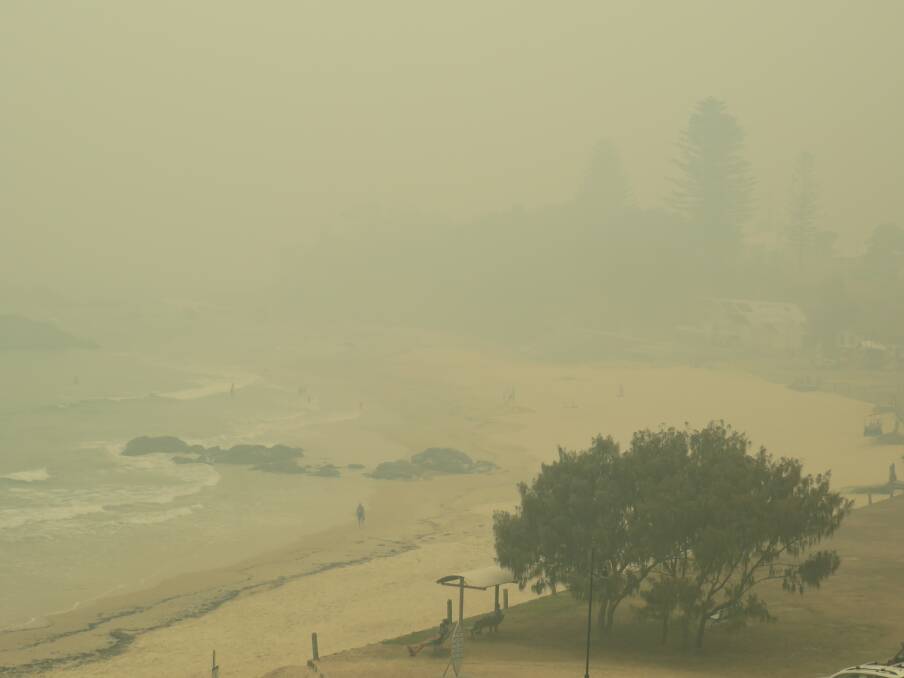 Smoke blankets over Town Beach in Port Macquarie on Friday, November 15. 