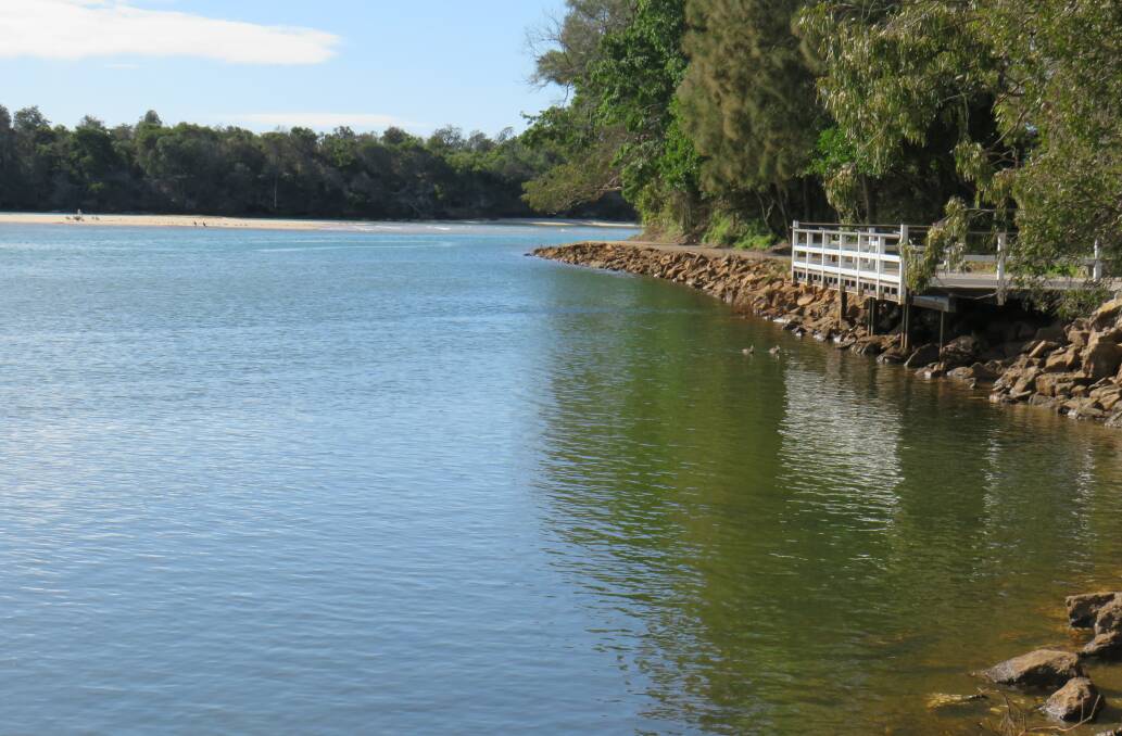 Water colour: The water body is clear near the fishing platform at Lake Cathie. Photo: Liz Langdale. 