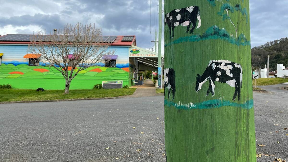 View of a mural and Comboyne's main street looking towards the Community Centre. Picture: Liz Langdale. 