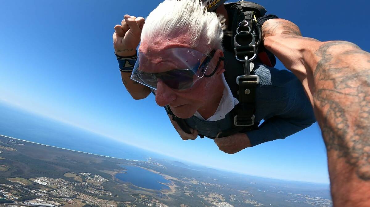 Port Macquarie resident Bob Moloney jumped out of a plane to celebrate his 90th birthday. Picture supplied by Skydive Port Macquarie