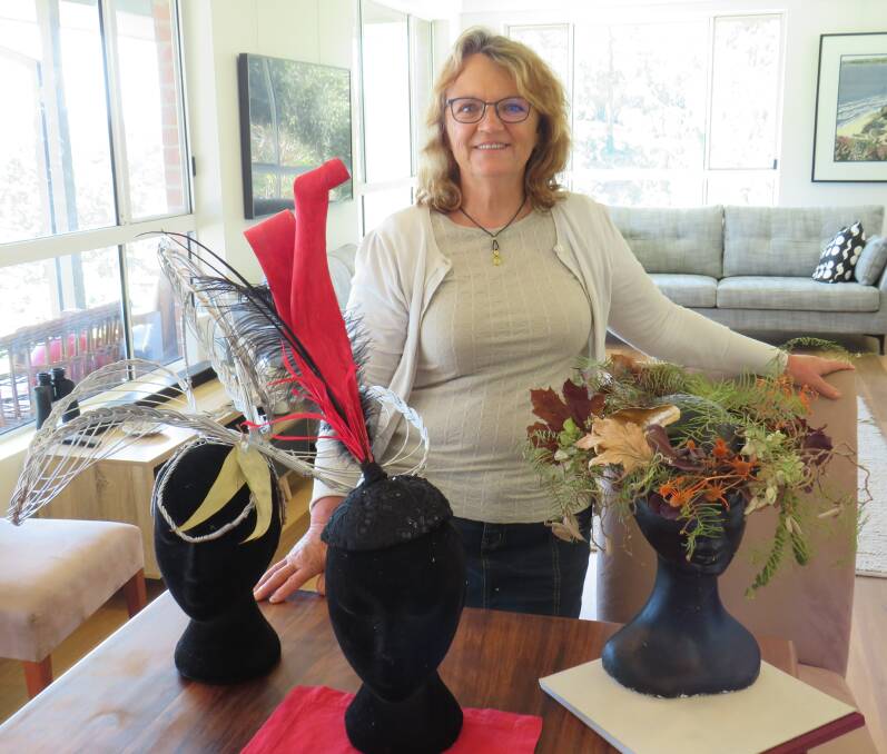 Driving force: Creative Comboyne president Robyn Lyon with some of the head pieces she has designed as part of Gardenista. 