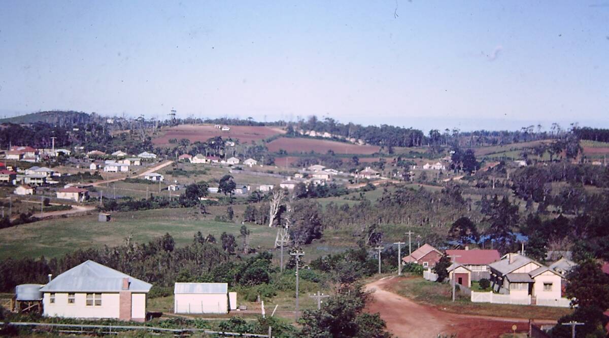 Historical view: Photographed from the Port Macquarie Church Tower in 1957. Looking south towards farmlands on Bellevue Hill and Transit Hill (far left). Picture: Courtesy of the Port Macquarie Historical Society.
