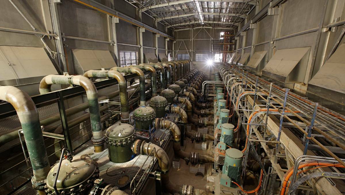 Inside the $2 billion Sydney desalination plant. The plant is capable of producing 250 million litres of drinking water per day. Photo: Newcastle Herald. 