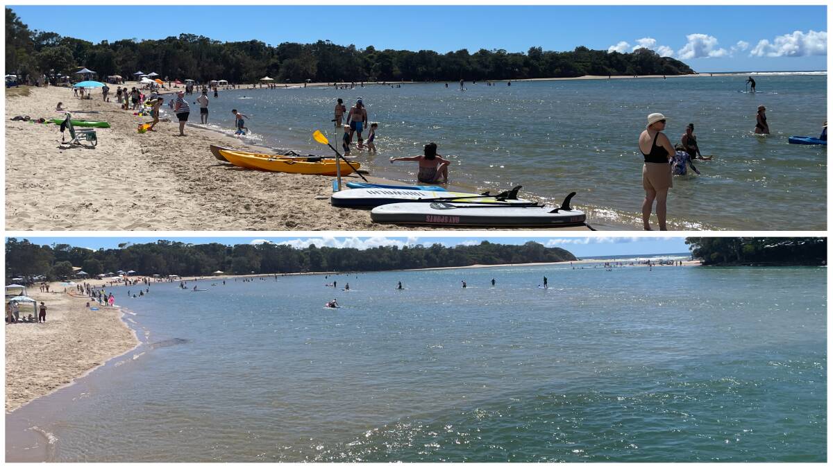 Lake Cathie is currently open to the ocean and it's creating attractive conditions for beachgoers. However, the lake can be dangerous due to strong currents. Pictures by Lisa Tisdell