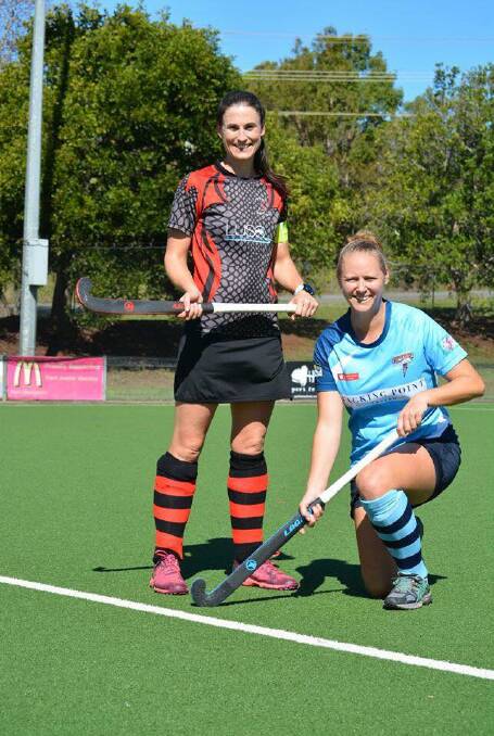 Bringing their A game: Camden Haven Hockey Club's Catherine Carroll and Thunder Hockey Club's Louise Oirbans. 