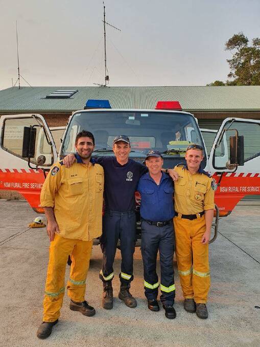 Members of the Lake Cathie Rural Fire Brigade Rob Eid, Chris Brown, James MacLachlan and Patrick King travelled to Sydney on New Year's Day to help fight fires in the Lithgow area. Photo: Lake Cathie Rural Fire Brigade. 