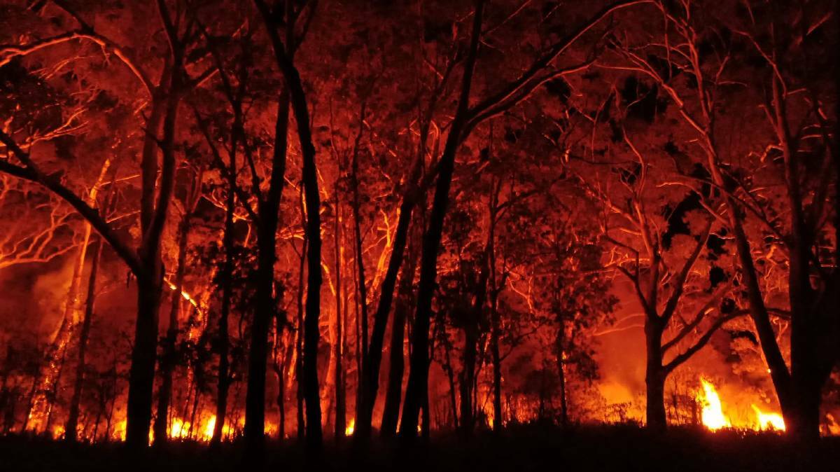 A night to remember: Scenes like this on Ocean Drive, Lake Cathie just south of RSL LifeCare facility confronted firies on October 29 in 2019. Photo: Steve Drew