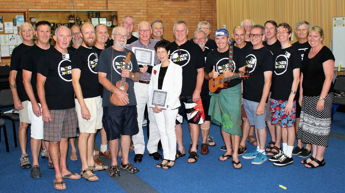 Dedicated: The Blokes Notes practice every Thursday during the school term at the Mac Adams Centre. They were recently paid a visit by His Excellency General the Honourable David Hurley AC DSC (Ret'd) and his wife Linda. Photo: supplied. 