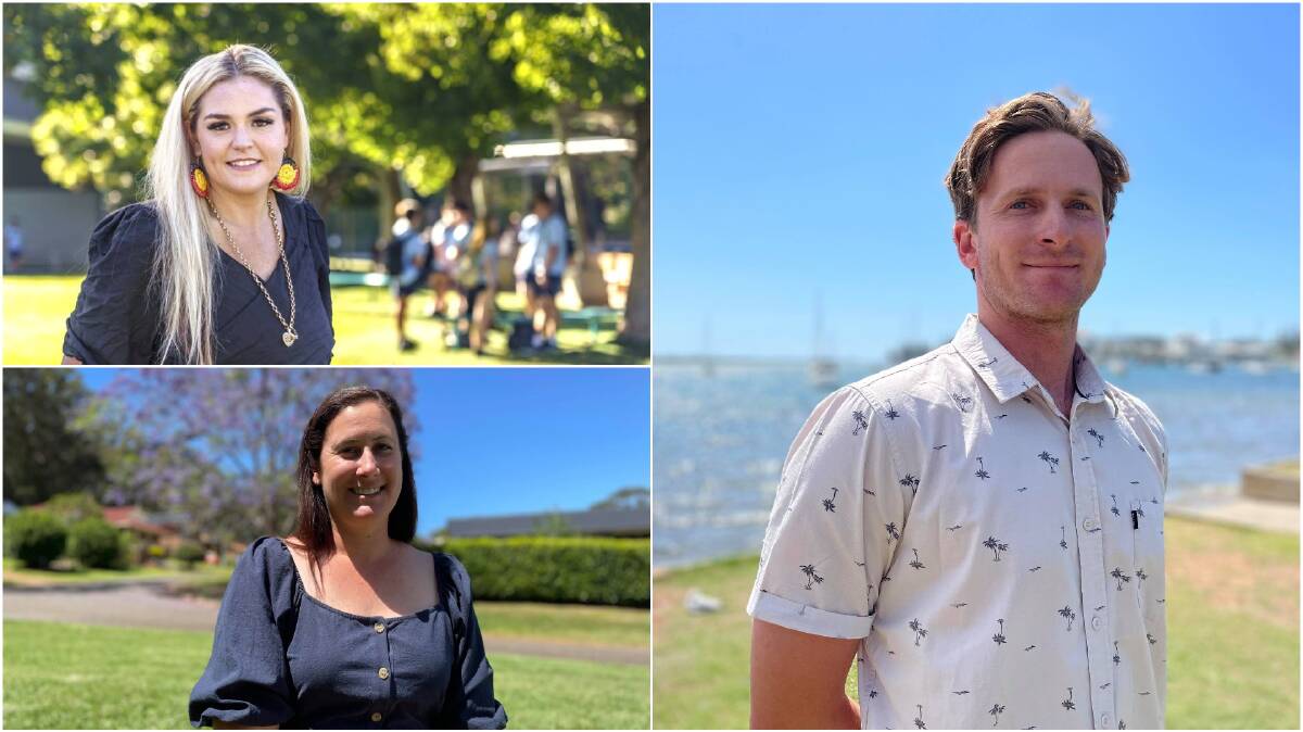 Celebrating teachers: Kayla White, Rach Cullen and Michael Finlayson are teachers in Port Macquarie and the Camden Haven. World Teachers' Day is on Friday, October 29. 