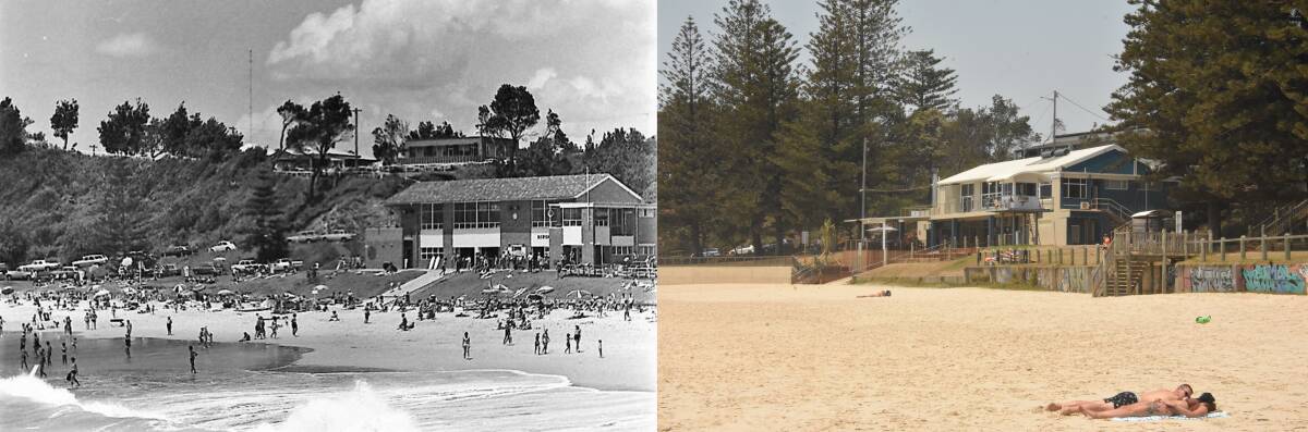 (Left) Flynns Beach in 1968 and (right) Flynns Beach in 2019. 