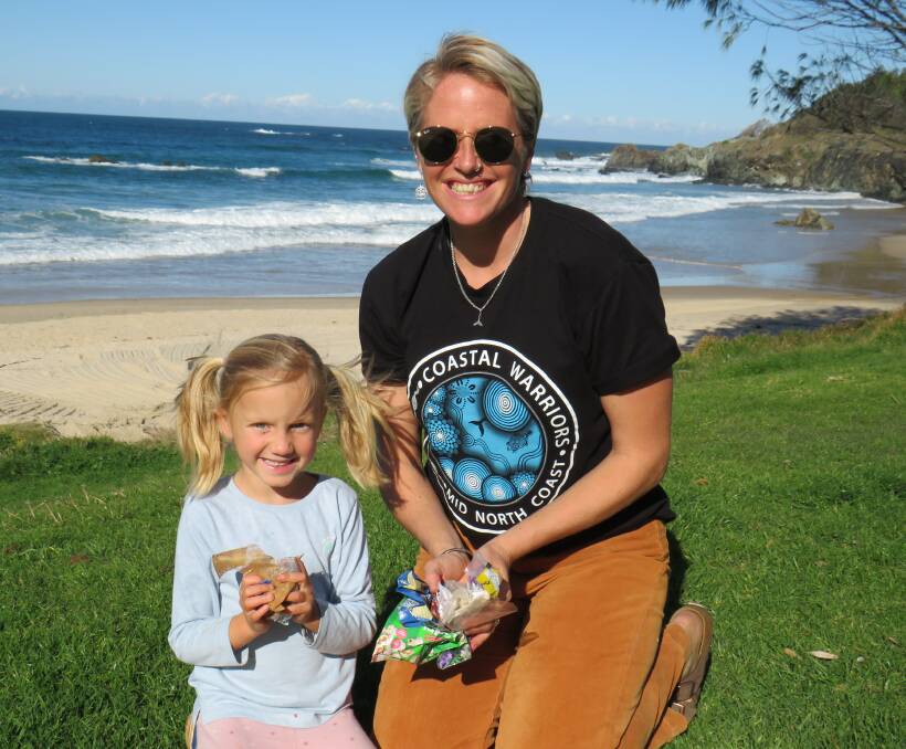 Take three for the sea: Grace and Meegan Stephens at Oxley Beach. 