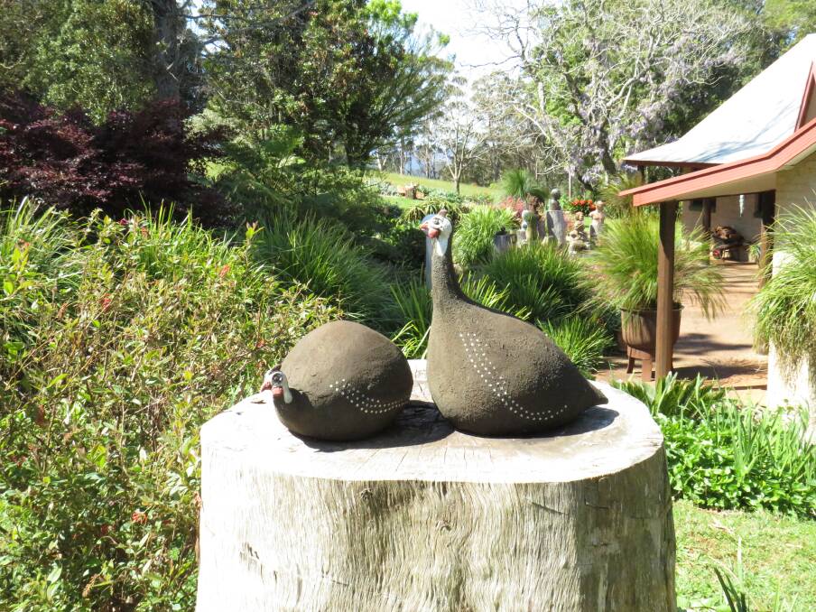Mrs Stumm's favourite clay sculptures are a couple of guinea fowls