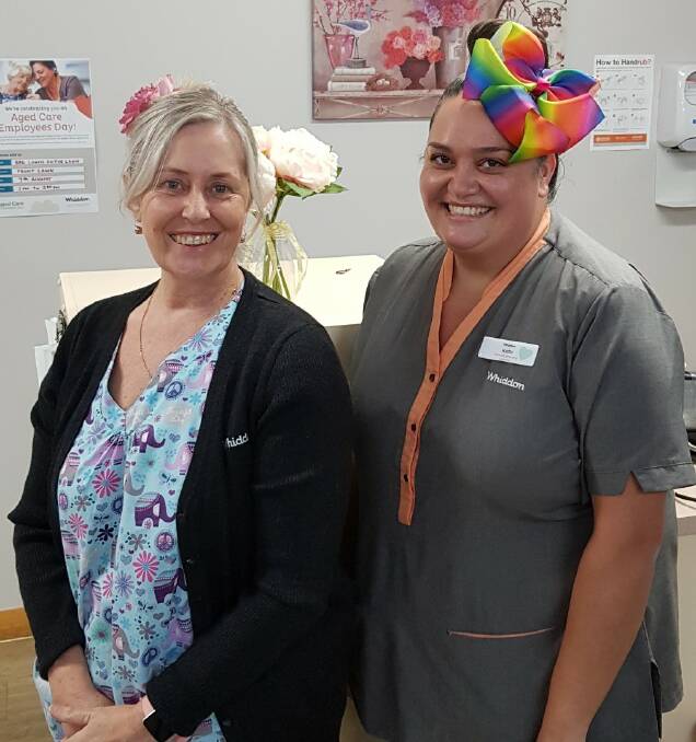 Work friends: Whiddon Laurieton's registered nurse and TAFE teacher Nerida Wallace with Kate Slater. Photo: supplied. 