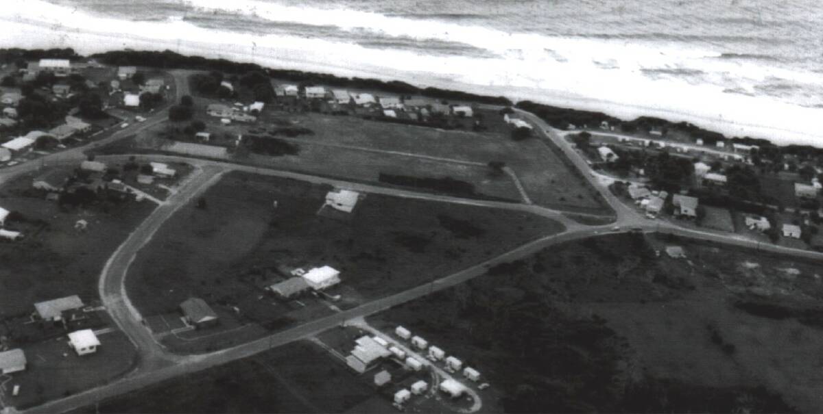 Aerial shot: Lake Cathie in 1970. Ocean Drive in the foreground. Photo: Helen Tarrant. 