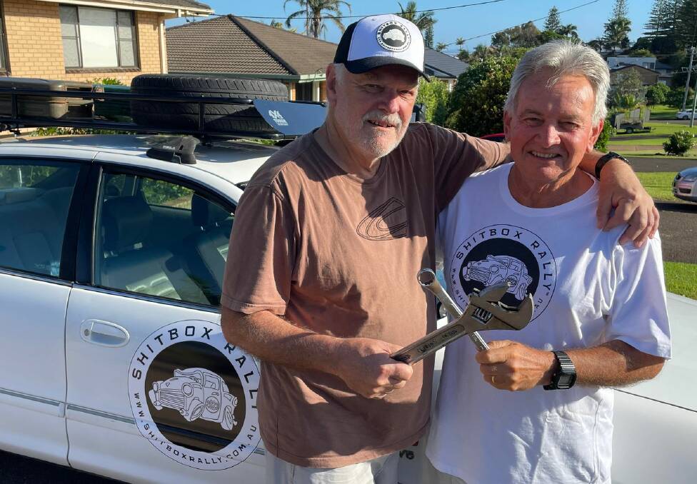 The Barlin brothers Keith and Robert are hitting the road in their 'shitbox' 2003 Toyota Avalon Advantage to raise funds for the Cancer Council. Picture by Liz Langdale 