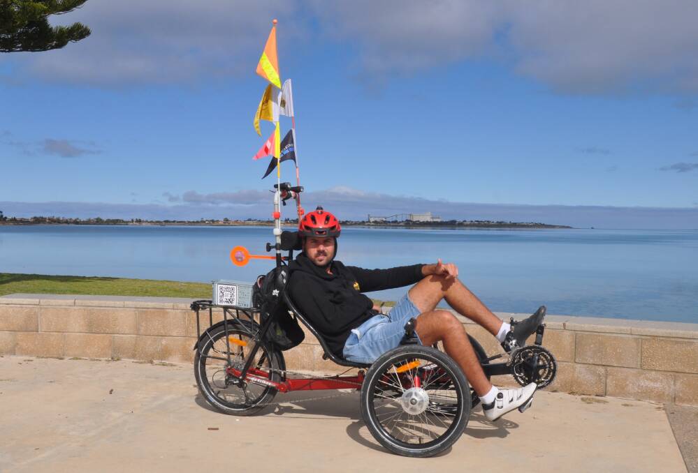 JOURNEY: Tommy Quick is currently travelling through Eyre Peninsula on his three-wheel bicycle to raise awareness and money for the Stroke Foundation. Photo: Luca Cetta