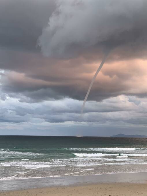 The waterspout as seen from Wallabi Point. Photo by Kirby Stanley.