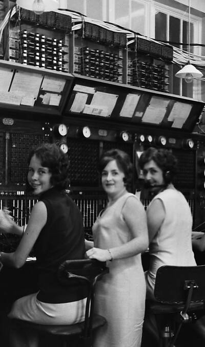 Telephone exchange staff: Anne Douglas, Denise Griffiths, Mrs Lorna Goodwill, 1967