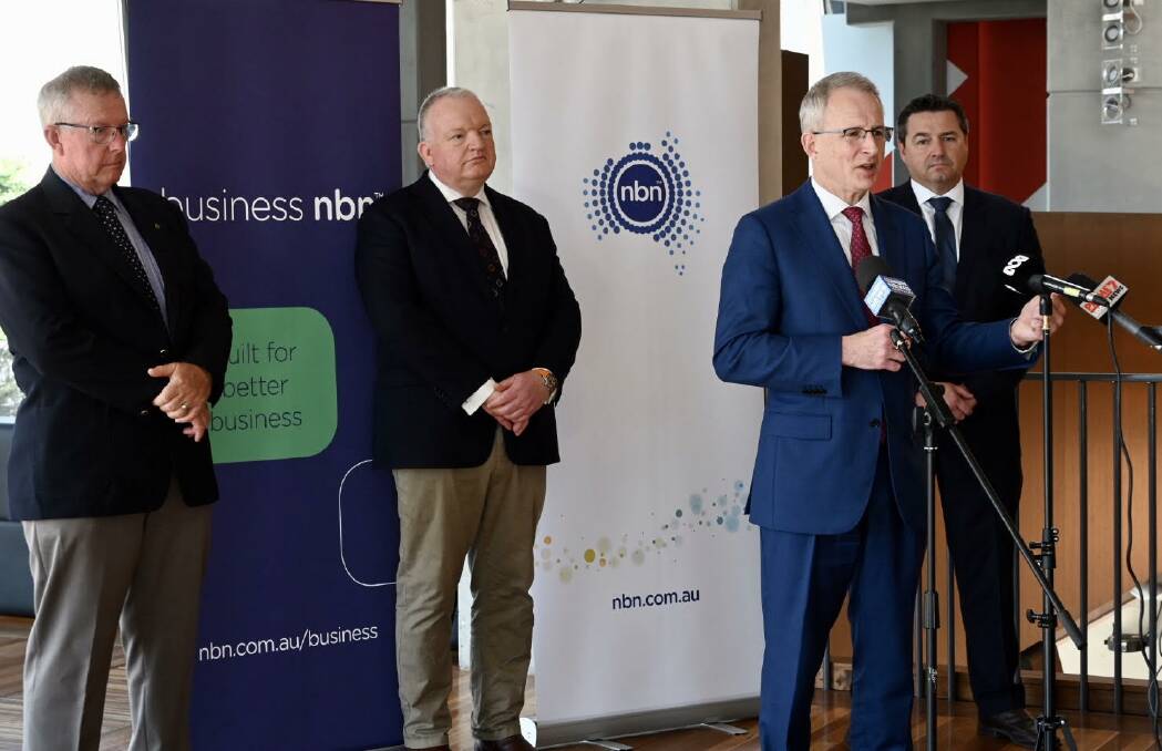 Minister for Regional Communications, the Hon Mark Coulton, Gavin Williams from NBN Co, Minister for Communications, Cyber Safety and the Arts Paul Fletcher and Cowper MP Pat Conaghan at the NBN announcement in Port Macquarie on September 22.