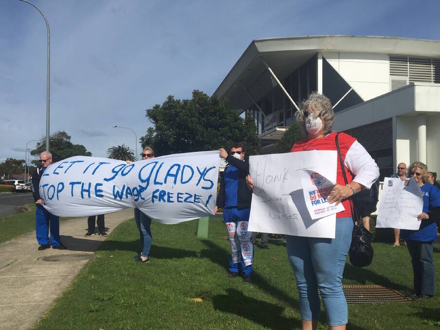Nurses and midwives joined rally action in Port Macquarie over a 12-month wage freeze.